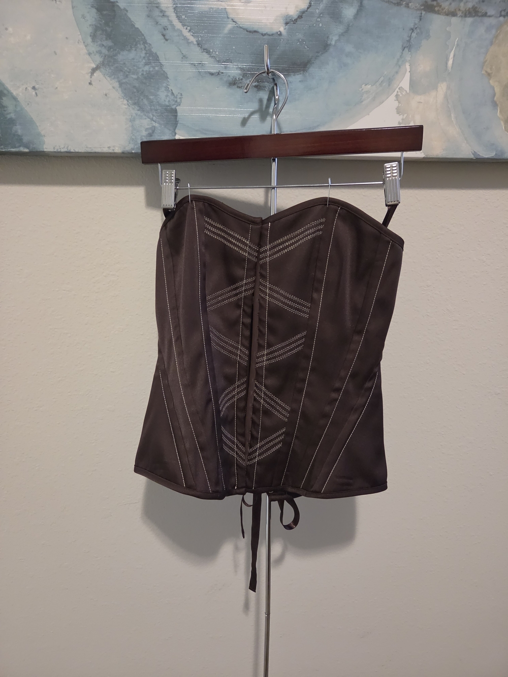 Charlotte Russe Brown Strapless Corset Top with Contrast Stitching